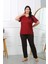Moda Kadın Büyük Beden Kısa Kol Penye Pijama Takımı Bordo 1