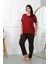 Moda Kadın Büyük Beden Kısa Kol Penye Pijama Takımı Bordo 4