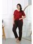 Moda Kadın Büyük Beden Kısa Kol Penye Pijama Takımı Bordo 6