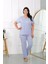 Moda Kadın Büyük Beden Kısa Kol Penye Pijama Takımı Lila 3