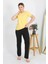 Moda Kadın Kısa Kol Pamuk Penye Pijama Takım Sarı 3