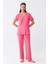 Moda Kadın Kısa Kol Pamuk Penye Pijama Takım Fuşya 4