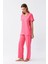 Moda Kadın Kısa Kol Pamuk Penye Pijama Takım Fuşya 5