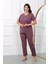 Moda Kadın Büyük Beden Kısa Kol Penye Pijama Takımı Mürdüm 2
