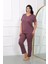 Moda Kadın Büyük Beden Kısa Kol Penye Pijama Takımı Mürdüm 3