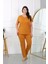 Moda Kadın Büyük Beden Kısa Kol Penye Pijama Takımı Hardal 1