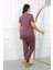 Moda Kadın Büyük Beden Kısa Kol Penye Pijama Takımı Mürdüm 6