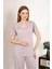 Moda Kadın Kısa Kol Pamuk Penye Pijama Takım Pudra 1