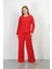 Moda Kadın Bürümcük Kumaş Pijama Takım Kırmızı 1