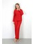 Moda Kadın Bürümcük Kumaş Pijama Takım Kırmızı 2