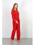 Moda Kadın Bürümcük Kumaş Pijama Takım Kırmızı 3