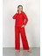 Moda Kadın Bürümcük Kumaş Pijama Takım Kırmızı 6