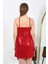Moda Ip Askılı Micro Kumaş Kısa Parlak Gecelik Ev Giyim Kırmızı 6