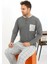 Moda Erkek Uzun Kol Penye Antrasit Pijama Takımı 6