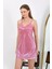 Moda Ip Askılı Micro Kumaş Kısa Parlak Gecelik Ev Giyim Pembe 1