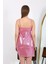 Moda Ip Askılı Micro Kumaş Kısa Parlak Gecelik Ev Giyim Pembe 3