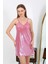 Moda Ip Askılı Micro Kumaş Kısa Parlak Gecelik Ev Giyim Pembe 4