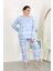 Moda Kadın Büyük Beden Uzun Kol Penye Pijama Takımı Mavi 1