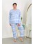 Moda Kadın Büyük Beden Uzun Kol Penye Pijama Takımı Mavi 6