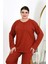 Moda Kadın Büyük Beden Uzun Kol Penye Pijama Takımı Kiremit 5