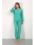 Moda Kadın Bürümcük Kumaş Pijama Takım Yeşil 2
