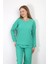 Moda Kadın Bürümcük Kumaş Pijama Takım Yeşil 3