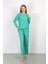 Moda Kadın Bürümcük Kumaş Pijama Takım Yeşil 4