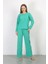 Moda Kadın Bürümcük Kumaş Pijama Takım Yeşil 6