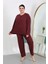 Moda Kadın Büyük Beden Uzun Kol Penye Pijama Takımı Bordo 2