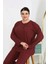 Moda Kadın Büyük Beden Uzun Kol Penye Pijama Takımı Bordo 4