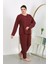 Moda Kadın Büyük Beden Uzun Kol Penye Pijama Takımı Bordo 6