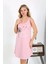 Moda Kadın Kalın Askılı Penye Gecelik Pembe 2