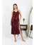 Moda Kadın Ip Askılı Uzun Parlak Micro Elbise Gecelik Bordo 1