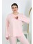 Moda Kadın Büyük Beden Uzun Kol Penye Pijama Takımı Pembe 7