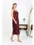 Moda Kadın Ip Askılı Uzun Parlak Micro Elbise Gecelik Bordo 4