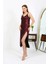 Moda Kadın Ip Askılı Uzun Parlak Micro Elbise Gecelik Bordo 6