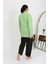 Moda Kadın Büyük Beden Uzun Kol Penye Pijama Takımı Fıstık Yeşili 6