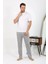 Moda Erkek Ekoseli Desen Penye Tek Alt Pijama Gri 5