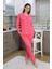 Moda Kadın Pamuk Penye Önden Düğmeli Uzun Kol Pijama Takım Pembe 5