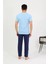 Moda Erkek Pamuk Kısa Kol Pijama Takım Mavi 6