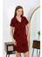 Moda Kadın Pamuk Penye Kısa Kol Düğmeli Bordo Tunik Gecelik 2