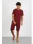 Moda Erkek Pamuk Lakost Alt Üst Kaprili Pijama Takım Bordo 1