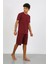 Moda Erkek Pamuk Lakost Alt Üst Kaprili Pijama Takım Bordo 3