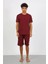 Moda Erkek Pamuk Lakost Alt Üst Kaprili Pijama Takım Bordo 4