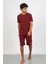 Moda Erkek Pamuk Lakost Alt Üst Kaprili Pijama Takım Bordo 6