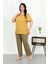 Moda Kadın Büyük Beden Kısa Kol Penye Pijama Takımı Sarı 3