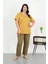 Moda Kadın Büyük Beden Kısa Kol Penye Pijama Takımı Sarı 5
