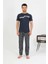 Moda Erkek Pamuk Kısa Kol Pijama Takım Lacivert 1