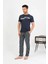 Moda Erkek Pamuk Kısa Kol Pijama Takım Lacivert 4