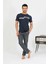 Moda Erkek Pamuk Kısa Kol Pijama Takım Lacivert 6
